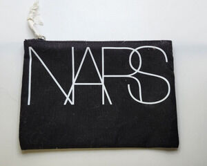 NARS Cosmetics Black Makeup Lined Bag Pouch ~ Silver Logo Zipper Pull ~NEW